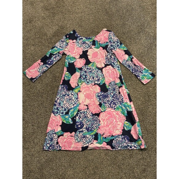 Lilly Pulitzer Ophelia Swing Dress High Tide Navy Blue Hey Hey Bouquet XS - Picture 1 of 10